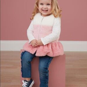 Mud Pie GIRLS LAYERED WHITE & PINK FUR VEST SIZE 2/3T